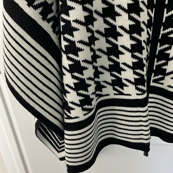 Anne Klein Houndstooth Camilla Poncho Cape / Stripe Trim Full Zip NWT SZ XL - Picture 9 of 14